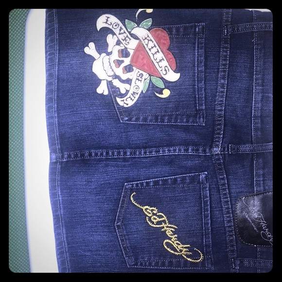 Ed Hardy Dresses & Skirts - Ed Hardy love kills slowly Women’s Jean skirt